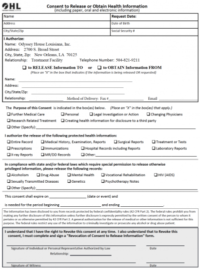 Release of Information  - Sidebar for Medical Records